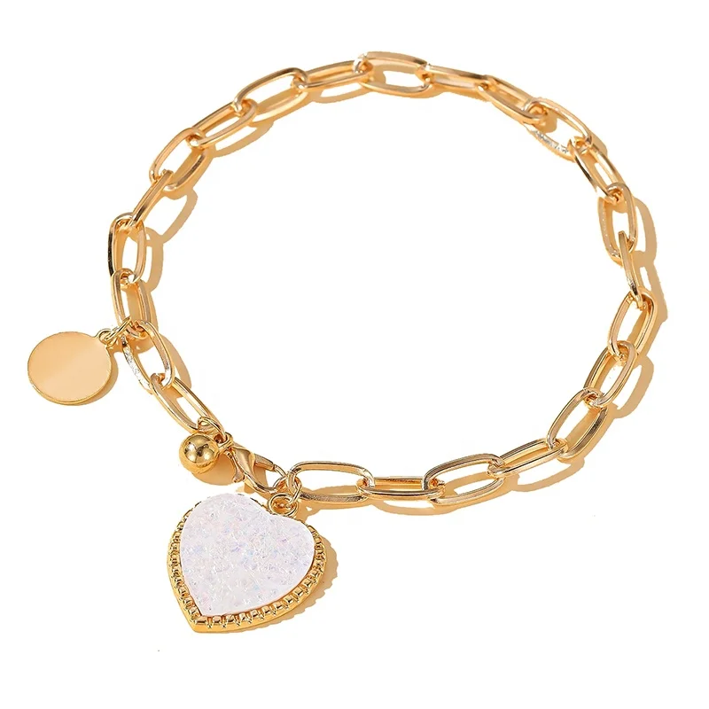 

Acrylic Heart Bracelet Geometric Thick Alloy Chain Bracelet for Women, Gold