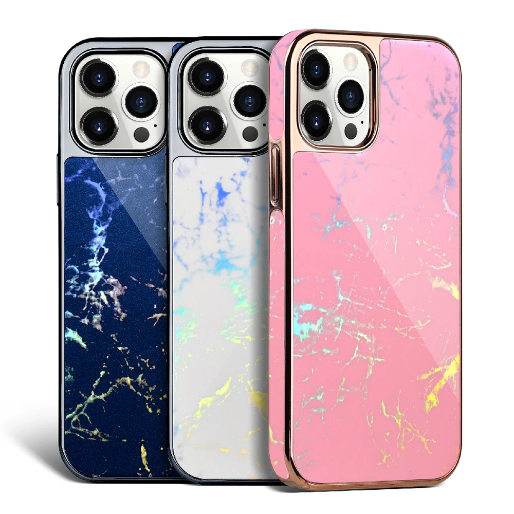 

Vintage Electroplated Gradient Leather Marble Case For iPhone 11 12 Pro Max Xs Protective Case, 5 colors