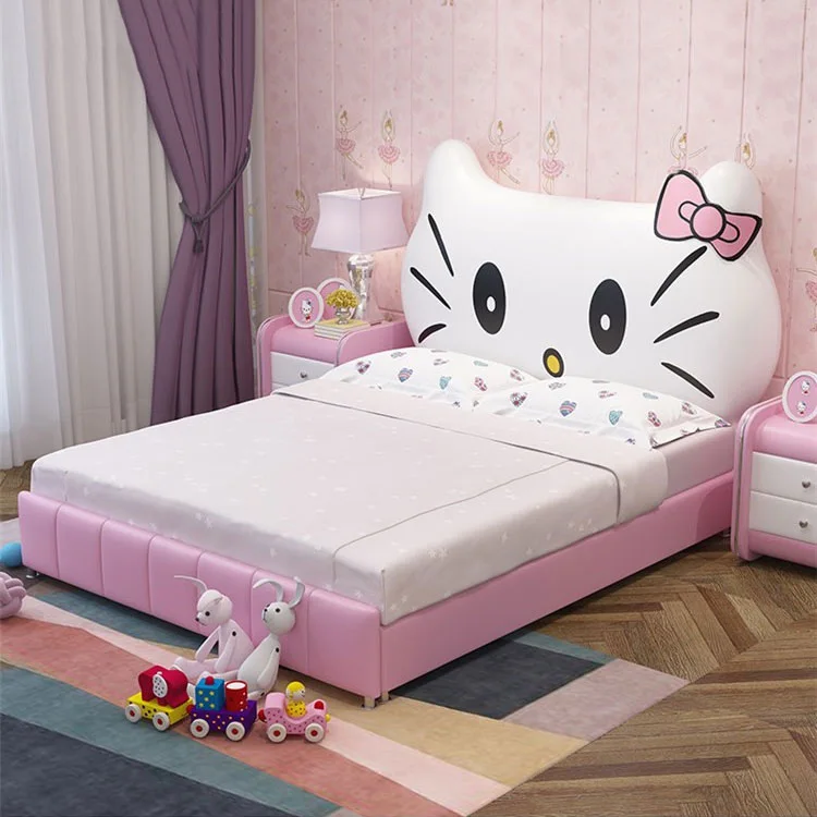 Children Cartoon Princess Bed Pink Modern Design Kids Bed With Storage
