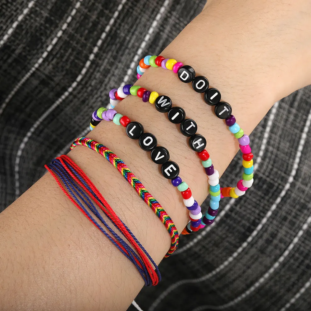 

2021 Romantic love DIY Letter Bracelets For Women Men Multi Color Boho Acrylic Seed Beaded Bracelet Summer Jewelry, As picture