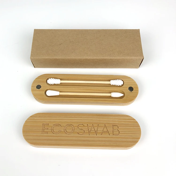 

Soft Reusable Silicone Cotton Buds Ear Swab with Bamboo Magnetic Packing Container, 6 colors
