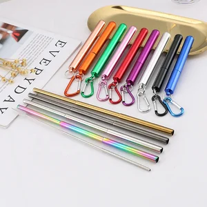 Image of Hot sale stainless steel telescopic straw creative scratch resistant metal straw set color portable folding eco drinking straws