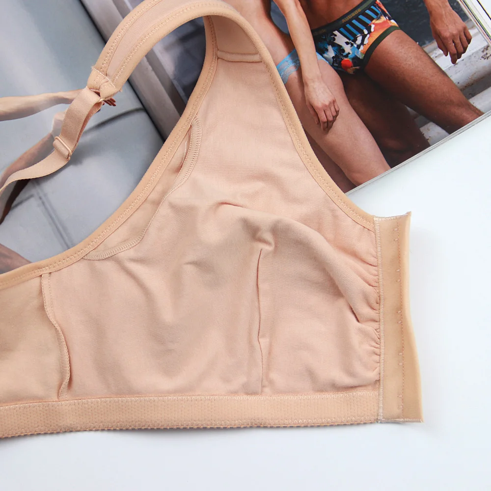 
Women wholesale Wide Strap Front closure Soft Mastectomy leisure plus size Bra with breast pocket 
