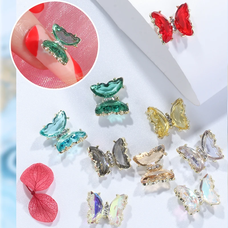 

Xichuan 3D Glitter Rhinestone Luxury Nail Art Charms Gem Designs Nail Butterfly Press On Tips Decoration