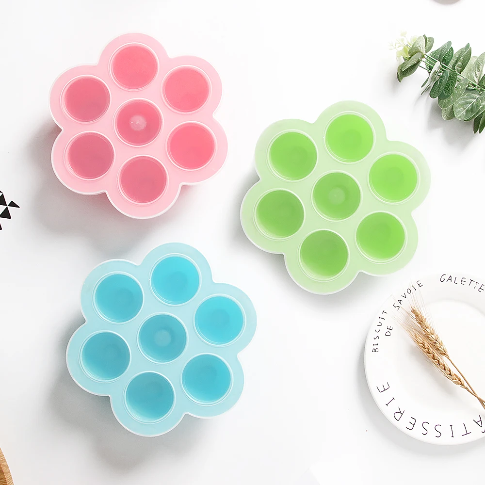 

Eco-Friendly Freezer Tray 7 Hole Cavity Egg Bites Molds Reusable Silicone Baby Food Storage Container with Lid, Custom