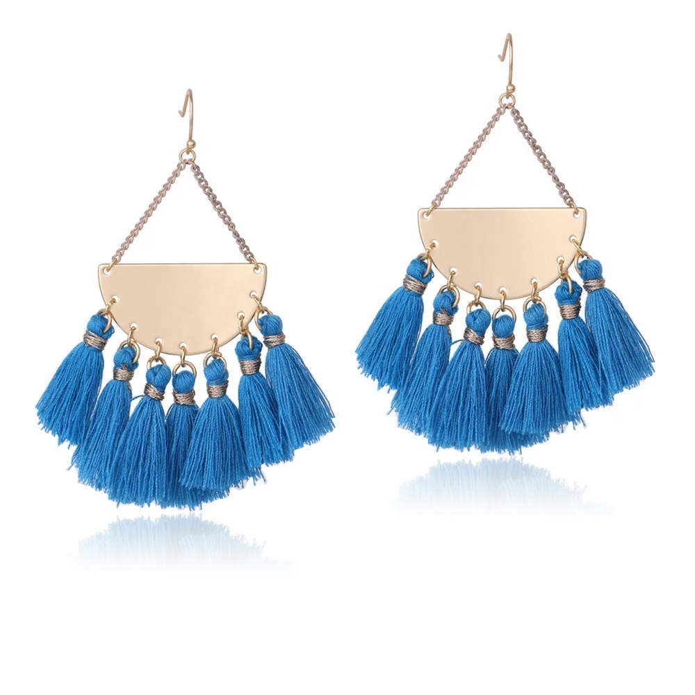 

Triangle Dangle Earring White Fringes Women Chic Tassel Earring 4 Colors Bohemian Jewelry Cotton Handmade Daily Trendy