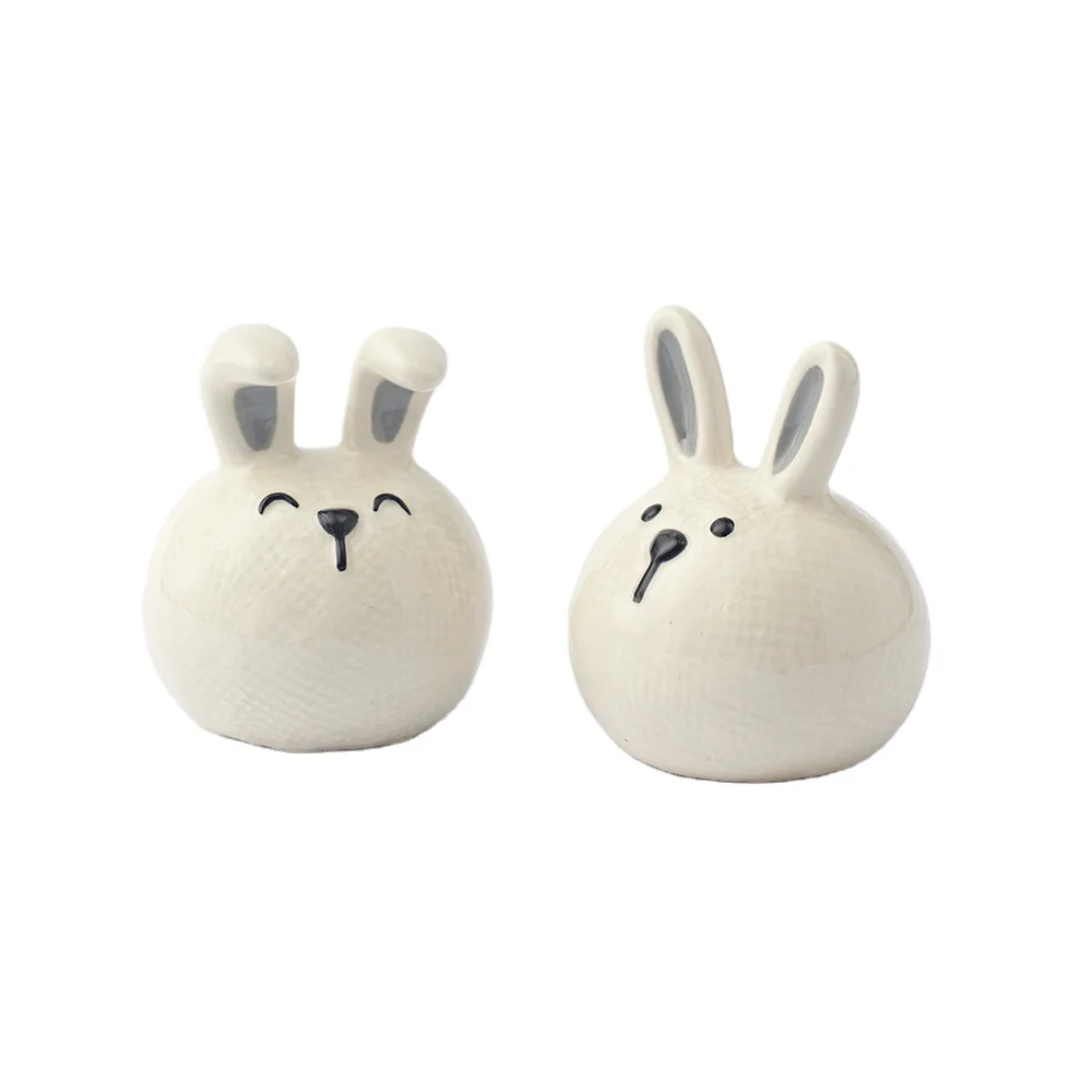 

Set of 2 Bunny Style Mini Ceramic Kitchen Salt and Pepper Shakers, Customized color