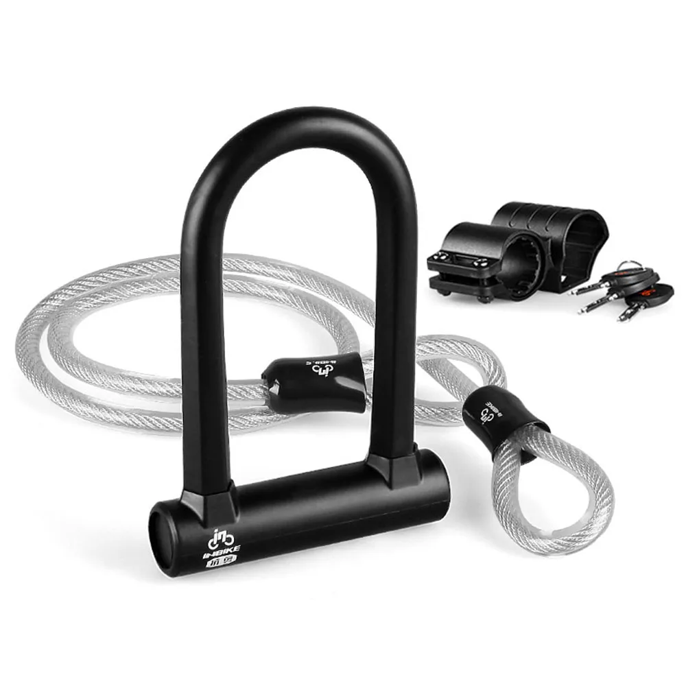 

INBIKE Anti-theft U-Lock Top Motorcycles Security Bracket Hard Bike U Bicycle Lock fietsslot With Keys, Black, black, transparent