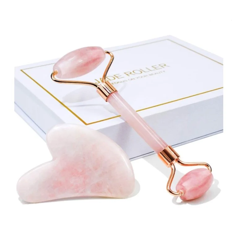 

2021 Factory Price Massager Gua Sha Set Skin Facial Care Natual Rose Quartz authentic jade roller and gua sha set