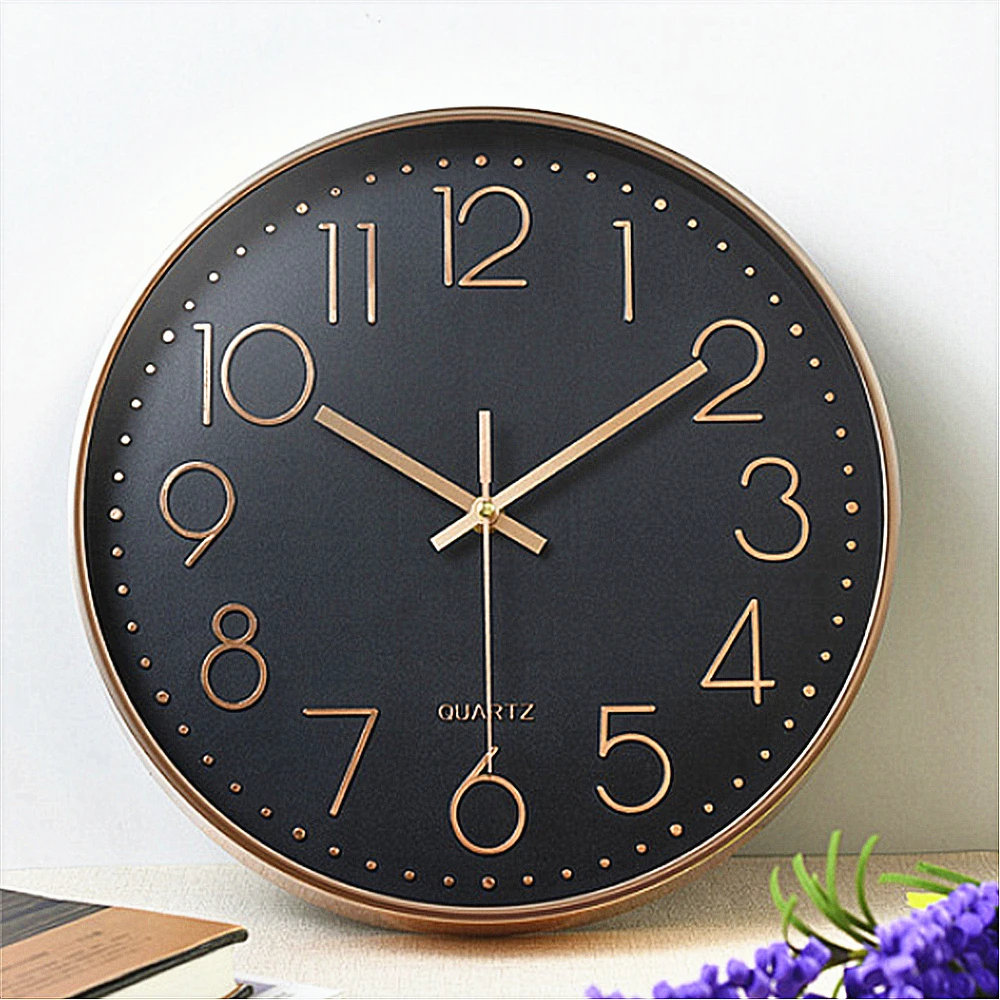 

10 Inch Quartz Silent Hanging Clock Rose Gold Digital Horloges for Office Living Room Nordic Wall Watch Decor