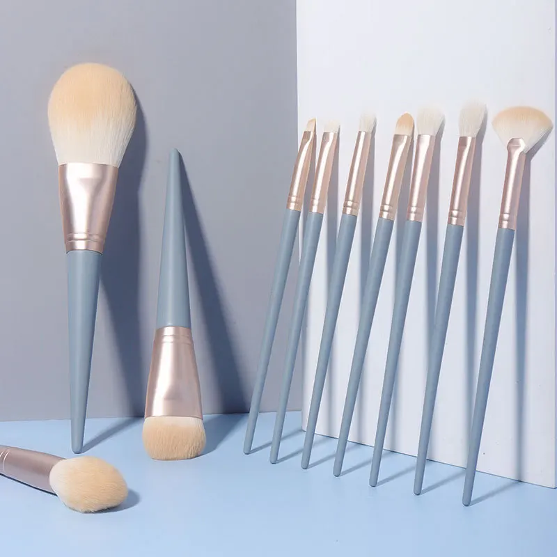 

High Quality Fashion Makeup Tools Soft Goat Hair Makeup Brush Set Blue Foundation Brush