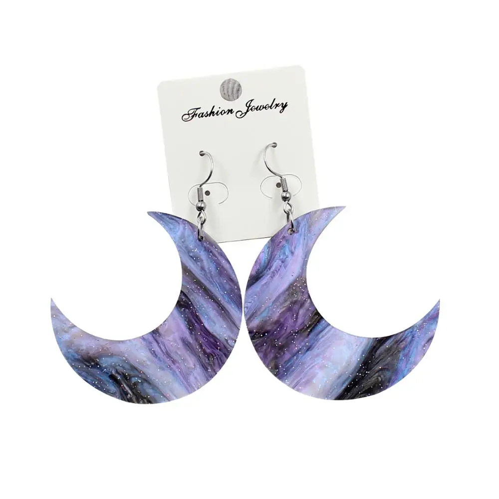 

ERS361AH018 New Product Acrylic Magic Moon Dangle Laser Cutout Sky Color Halloween Earring