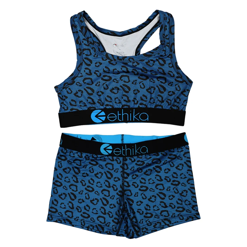 

2021 Custom Ethika Women Skinny Short Sets Quick Dry Bodysuits Printed 2 Piece Sets Elastic Crop Top Sexy Biker Shorts