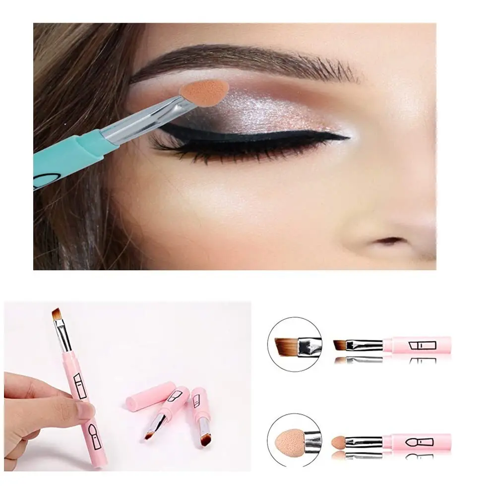 

4 In 1 Retractable Travel Portable Eyeshadow Brush Sponge Eye shadow Eyebrow Brush Cosmetic Tools Makeup Brush Set