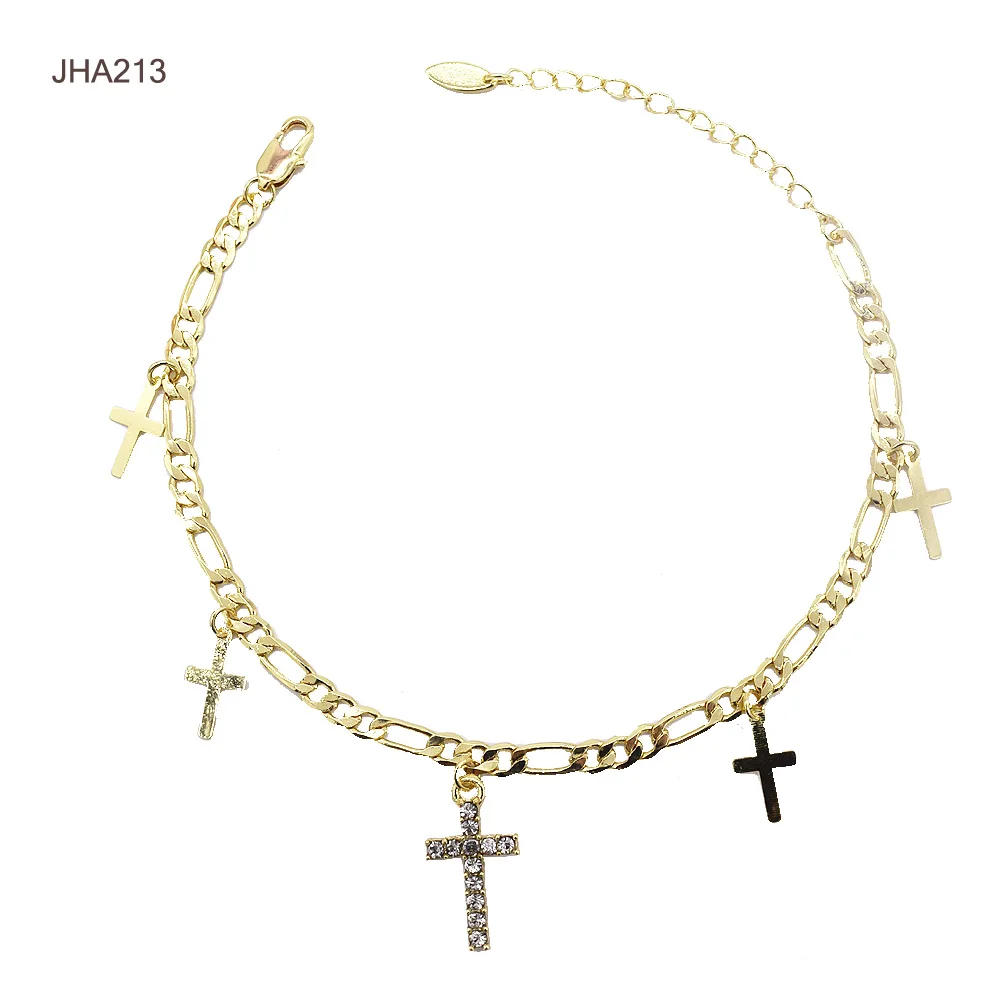 

JHA213 18k gold diamond anklet Religious jewelry diamond cross anklet, Gold plated color