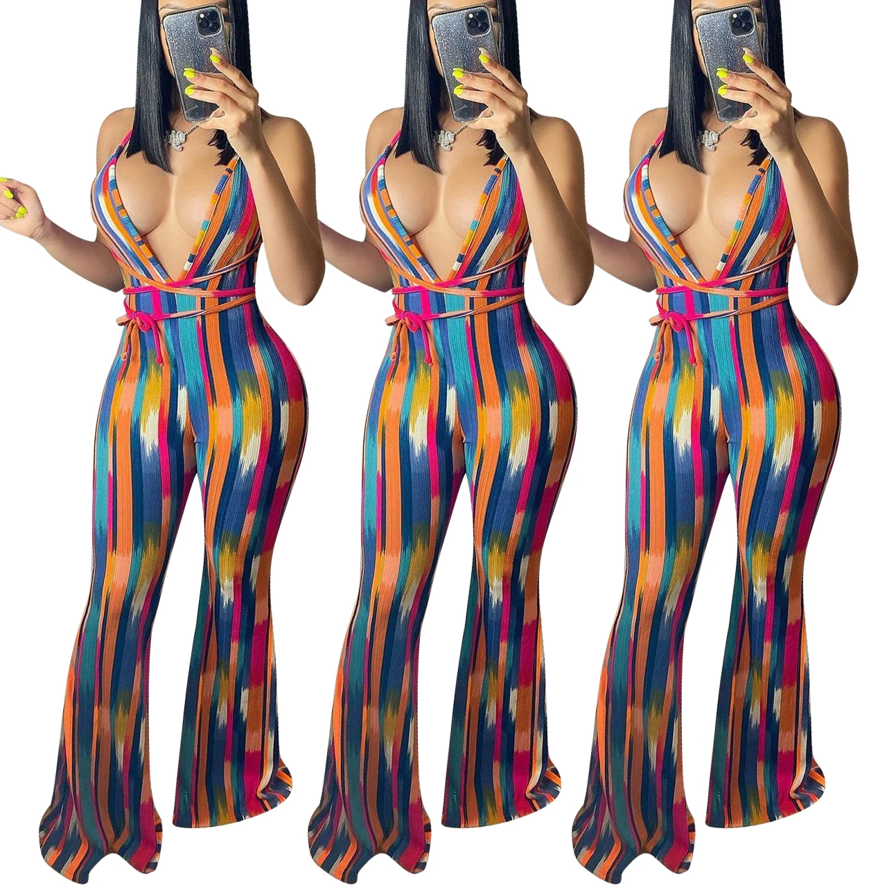 

BAZAI Sleeveless Backless New Fashionable Spaghetti Straps Sexy Vertical Jumpsuits Women Jumpsuits And Rompers, Gradient color