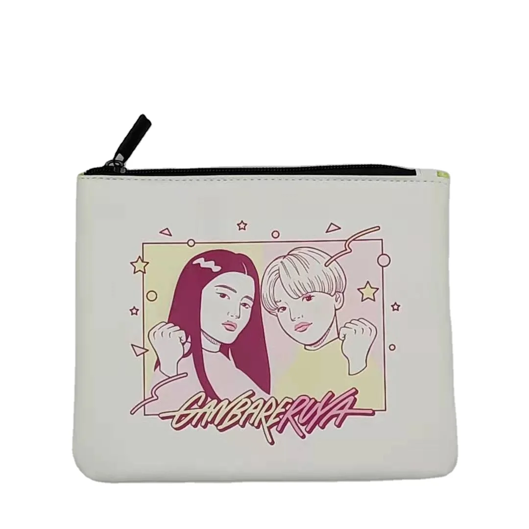 

Customize Full Print Cosmetic Bag Printed Lady Bag PU Leather Girl Small Purse Makeup Bag, White