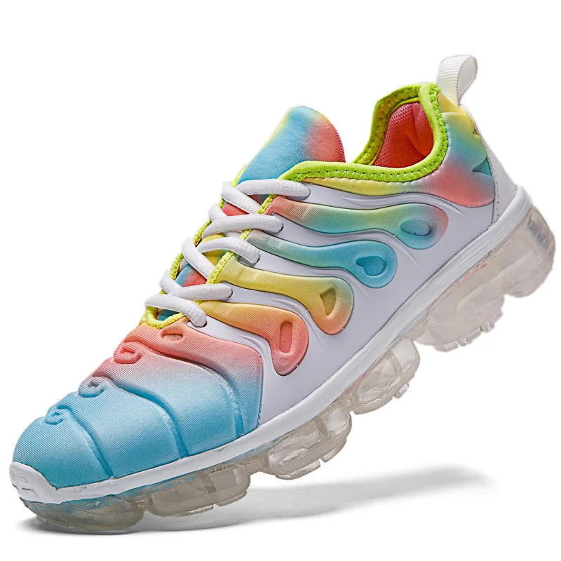 

2020 Amazon hot style rainbow sneaker crystal clear bottom air cushion sports shoes contrast color design plus size casual shoes, 1 colors as picture