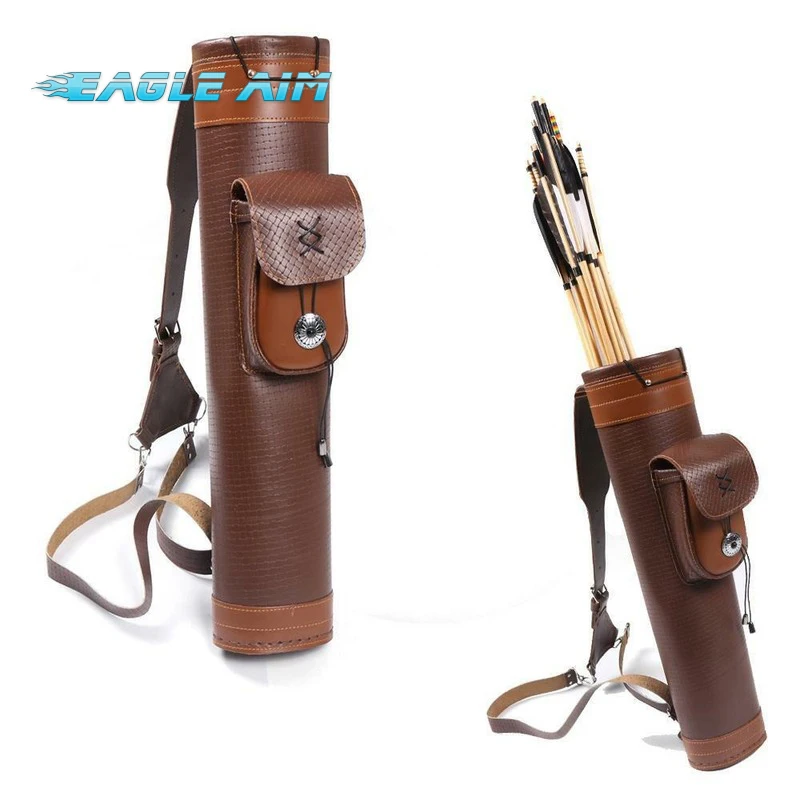 

Archery Back Cow Leather Arrow Quiver Holder Hunting Target Shoulder Bag Pouch