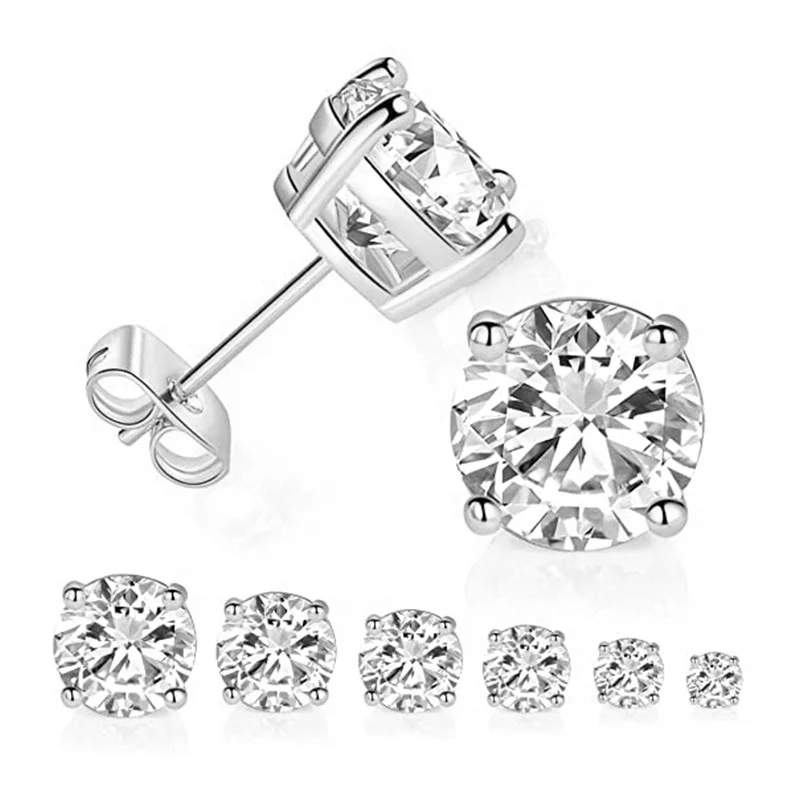 

High Quality Sterling silver 18K Gold Plated Earrings Round Cubic Zirconia iced out Fashion school Stud Earring set for kids boy