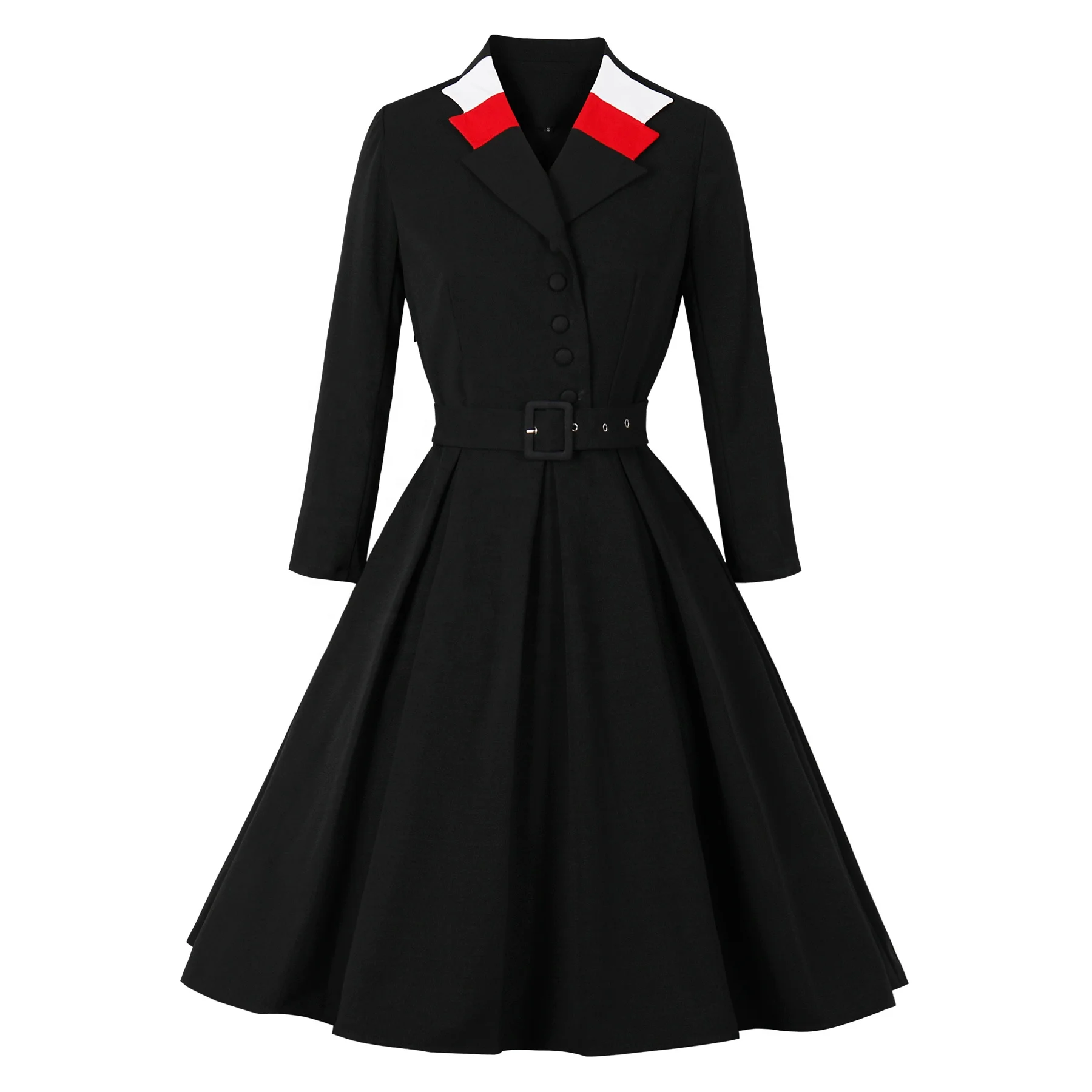

Amazon FBA Service MXN-3077 Women's Long Sleeves Zigzag Blazer Collar Vintage Formal Dress