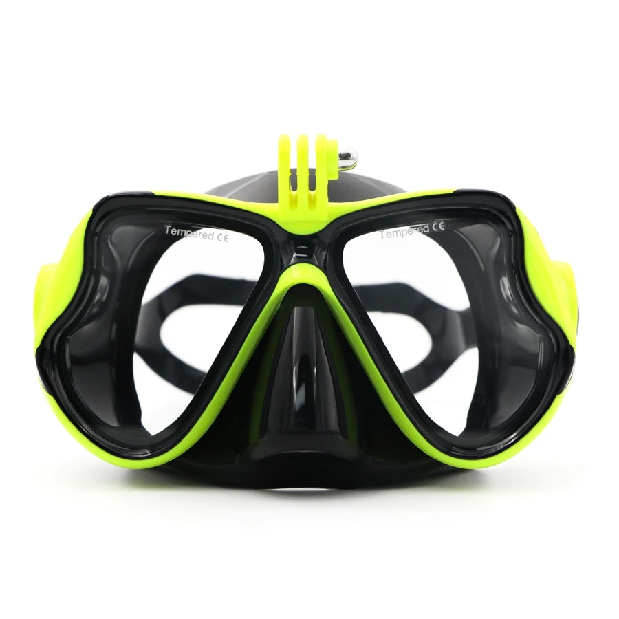 

Custom Logo Adult Snorkeling Goggles Black Silicone Tempered glass Camera Mount Diving Mask, Black/yellow/red/pink/blue