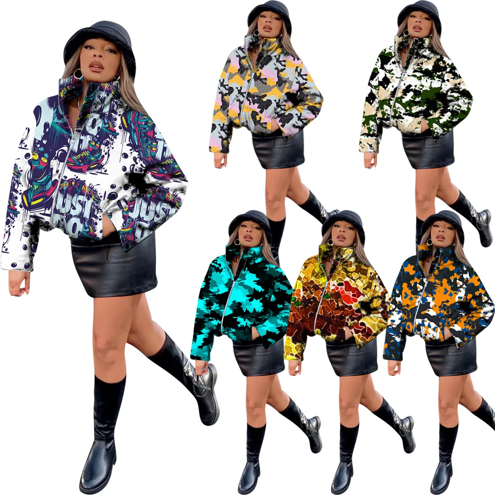 

Womens Winter Clothing 2020 Long Sleeve Coats Print Pockest Womens Jackets With Zipper Woman Coat Jacket