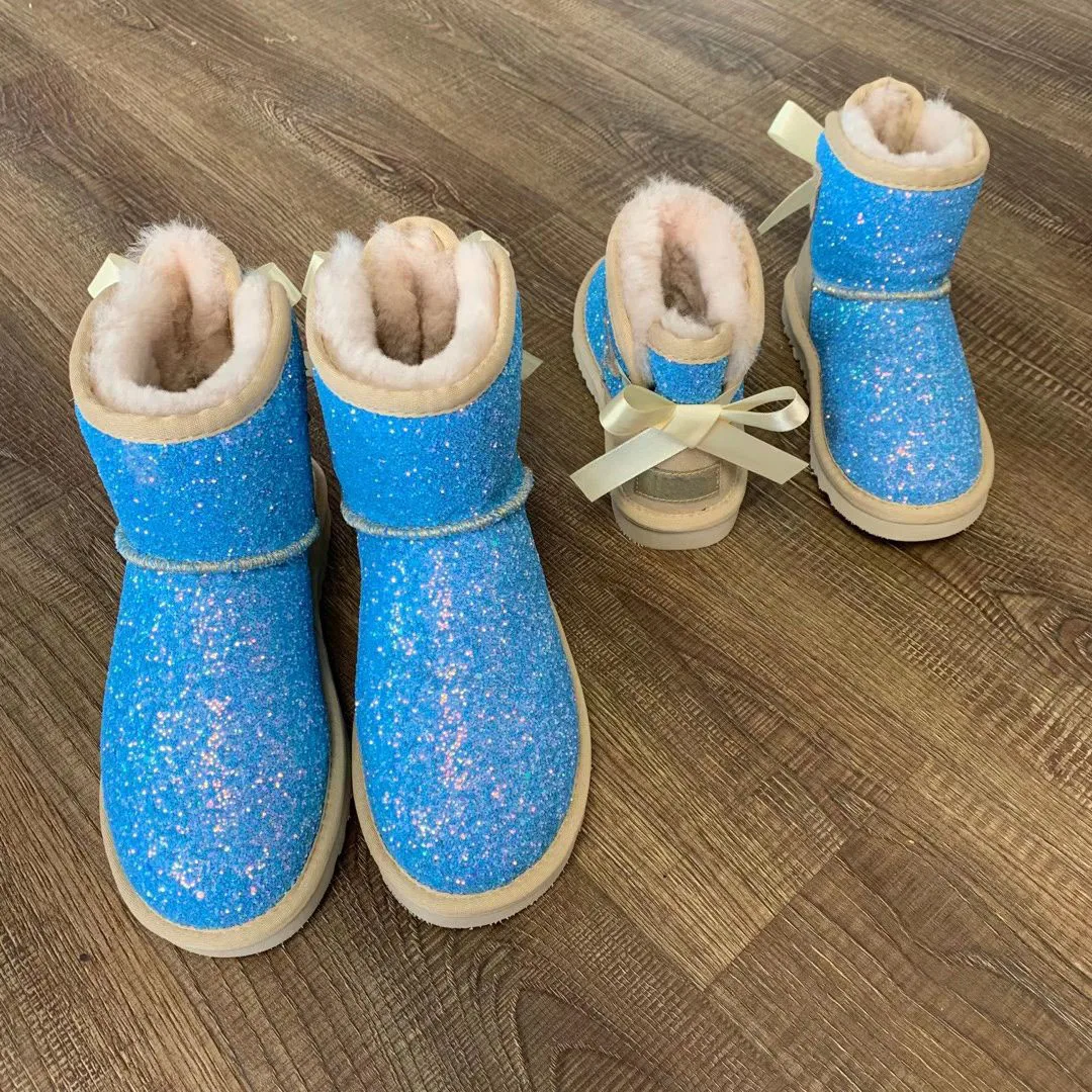 2021 Custom Fashion Women Kids Lamb Fur Wool Winter Shoes Warm Bling ...