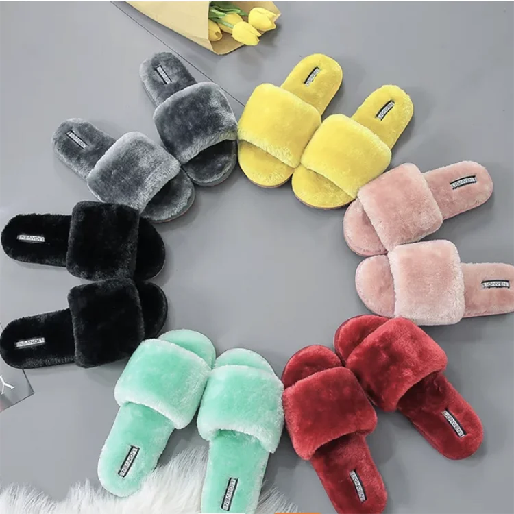 

Jtfur Use Season Fancy Sandals for Girls Winter Plush Grey Sheep Skin Sandal sheepskin sandal slides footwear, Customized color