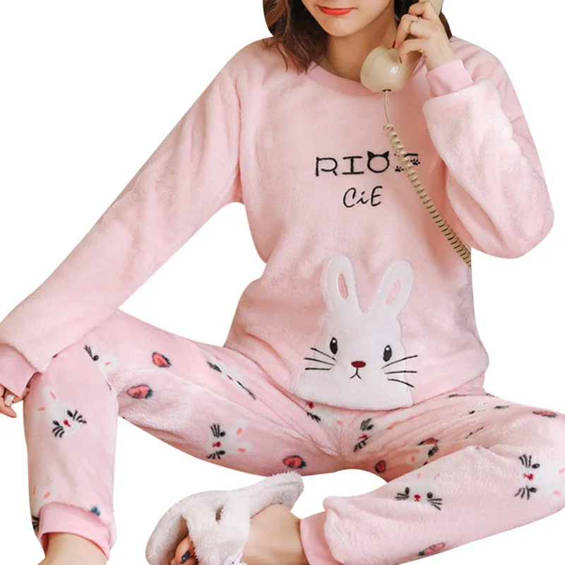 

Women's Autumn And Winter Thickened Flannel Warm Pajamas Suit, Shown