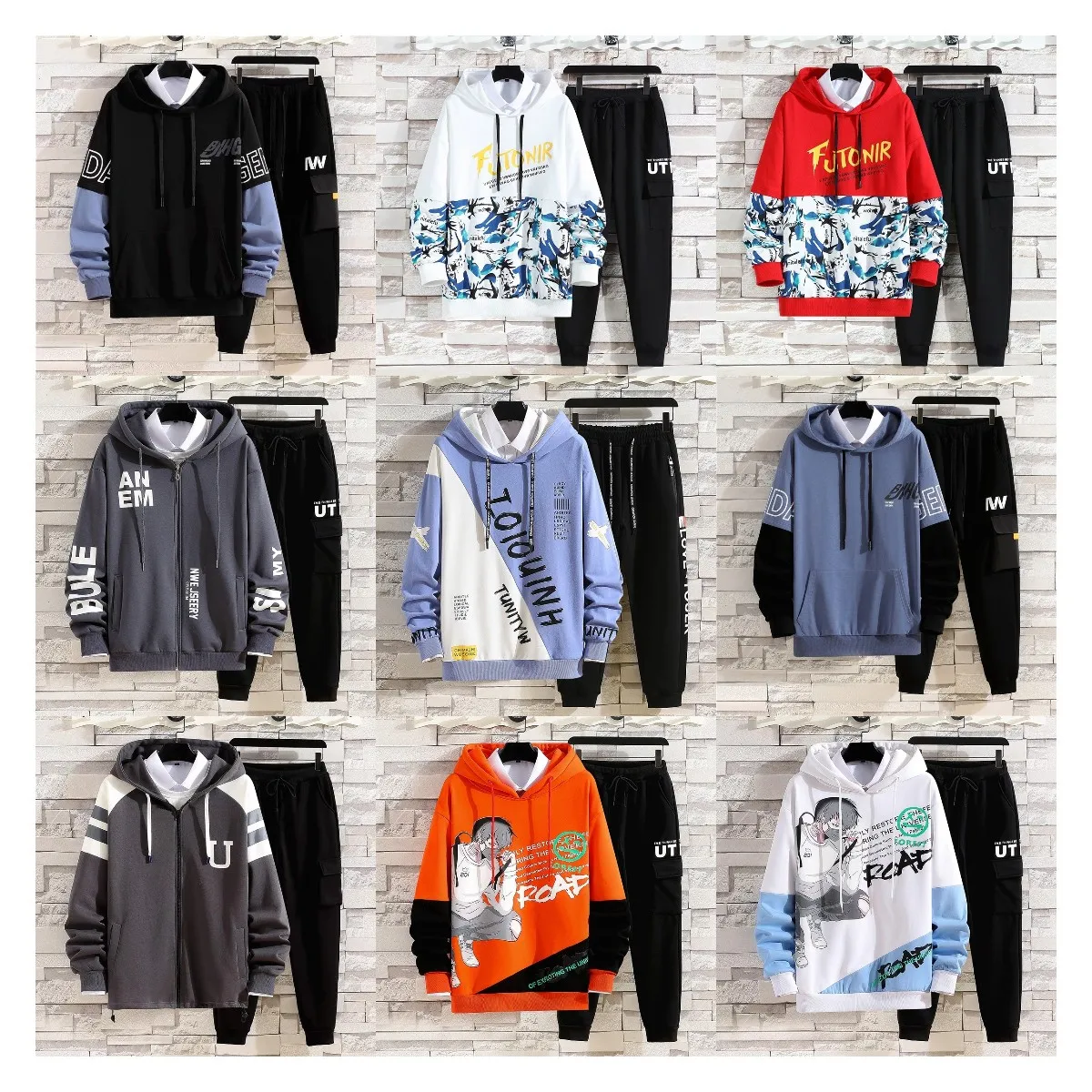 

New Men Hoodies Suit Tracksuit Sweatshirt Suit Fleece Hoodie Sweat pants Jogging Pullover Sporting Suit