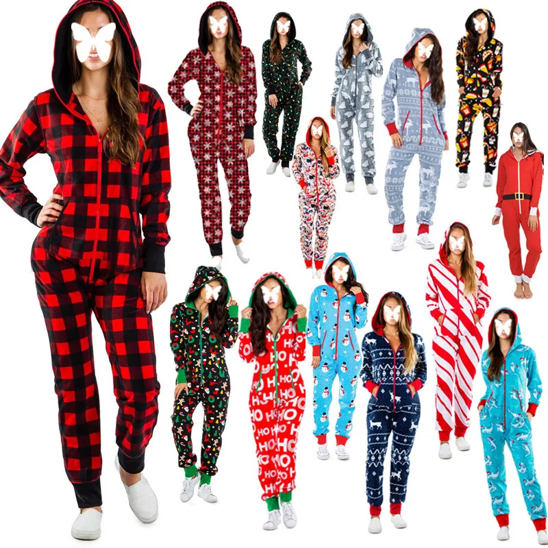 

Wholesale Custom Christmas Print Adult One-piece pajamas For Women, Picture