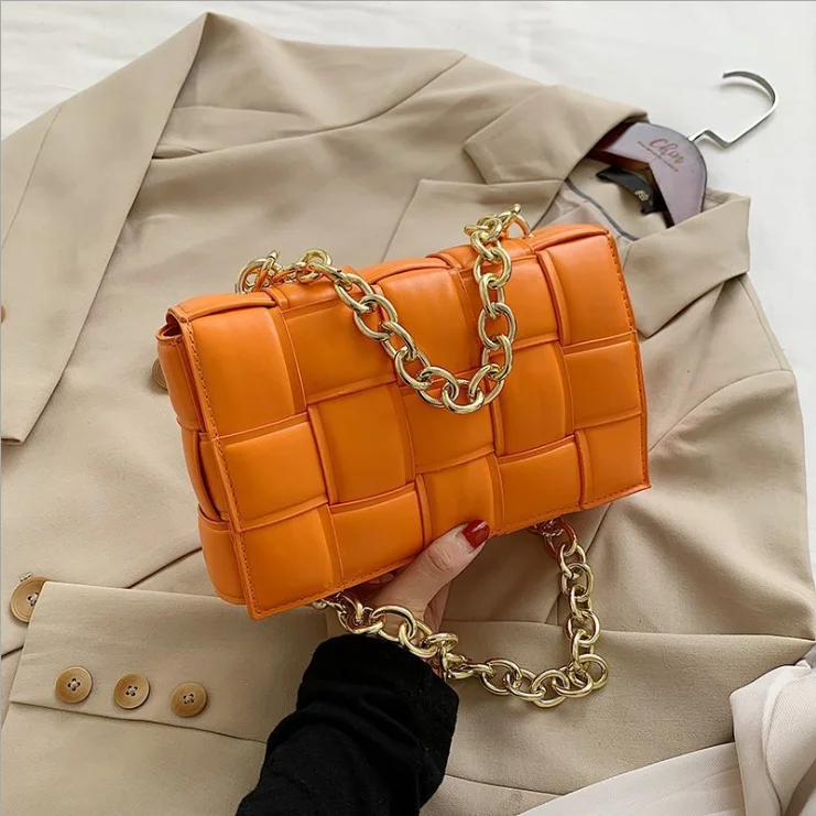 

Women Crossbody Bag Weave Flap Bags For Women 2021 Quality Leather Thick Chain Shoulder Messenger Bags Female Handbag And Purse, Picture