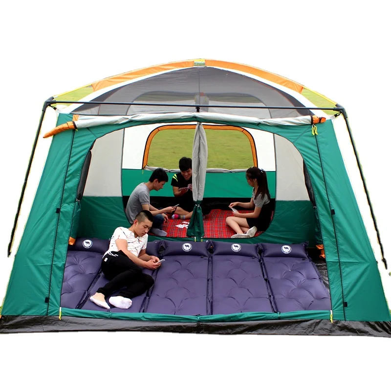 

Family Tent Camping Tents Large Space Luxury 4 8 12 Persons Waterproof Double Layers 2 Rooms 1 Living Room For Outdoor, Brown blue green