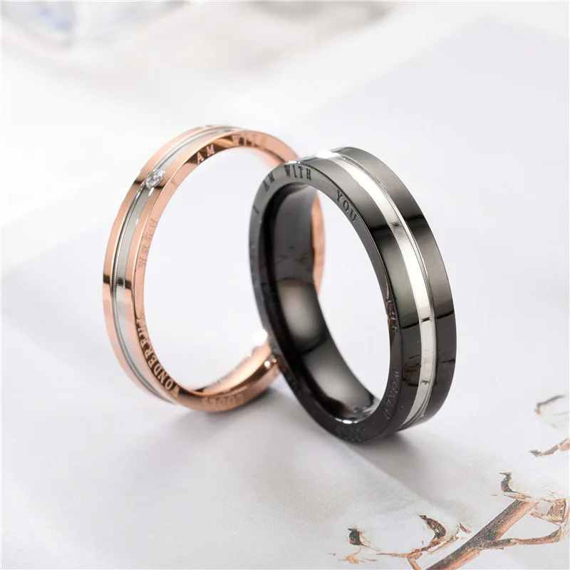 

Wholesale Personality Couple Zircon Stone Ring High Quality Stainless Steel Wedding Ring Set For Men And Women, As the picture shows