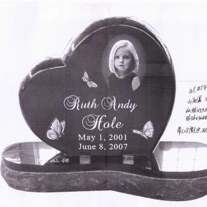 
black granite headstone tombstone, polished heart shaped design,baby tombstone  (62346019487)