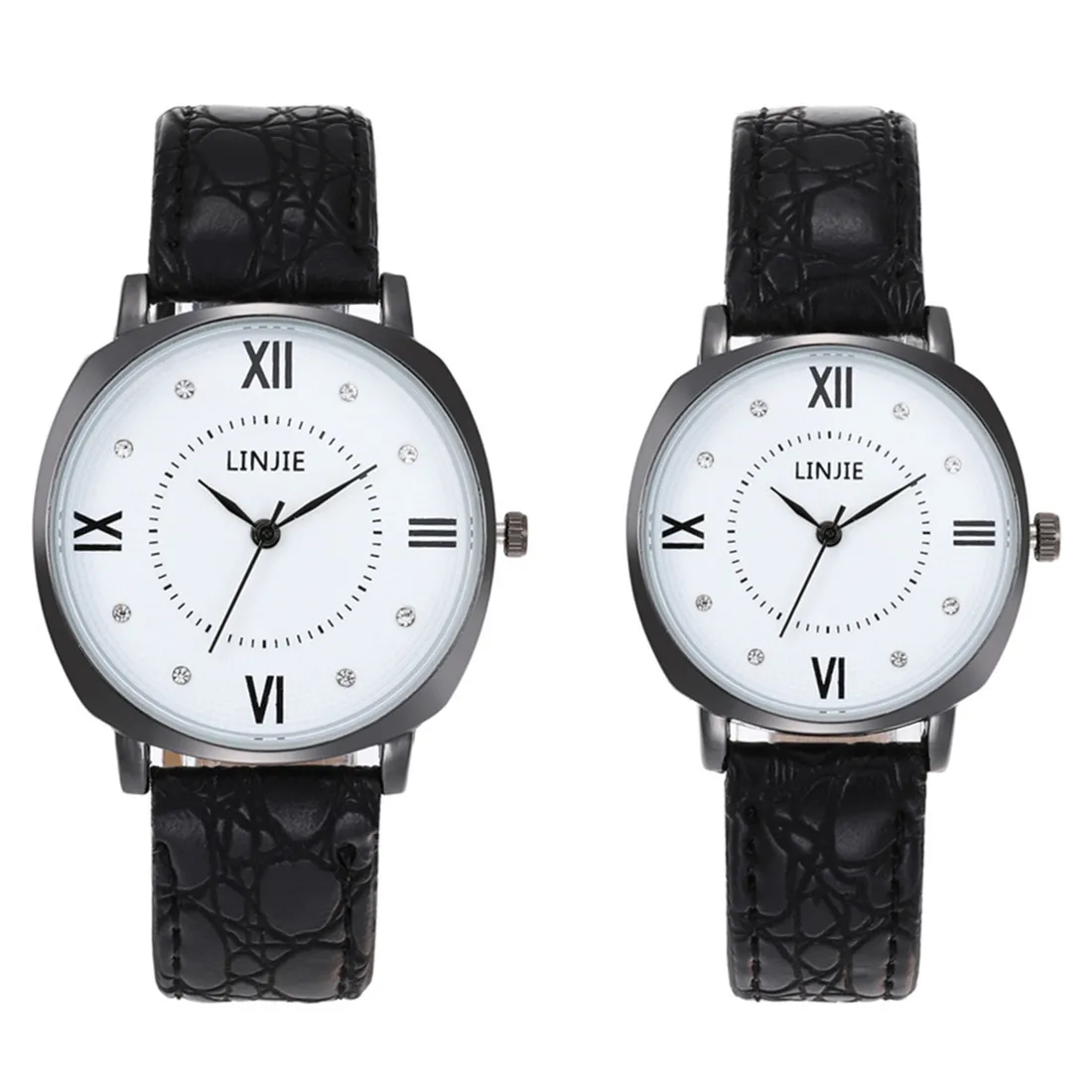 

Hot style fashion simple Roman graduated diamond casual student couple quartz watch men and women belt watch, 5 colors