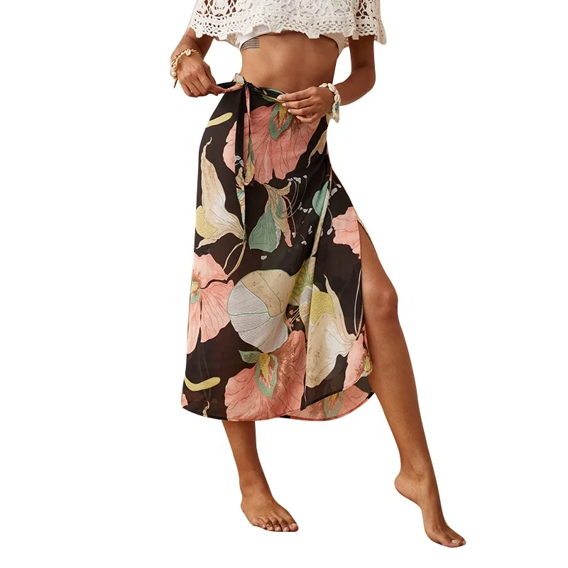 

European And American Summer Chiffon Skirt Fashion Lotus Leaf Print Beach Skirt