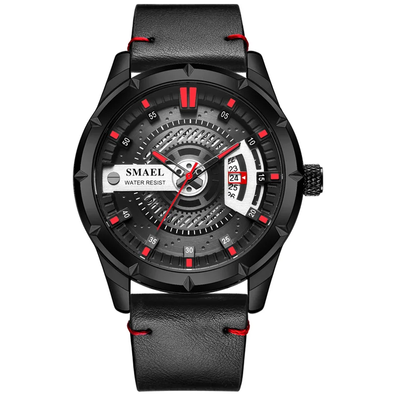 

Hot selling SMAEL new 9011 water resistant leather strap many colors quartz watch, 5 colors