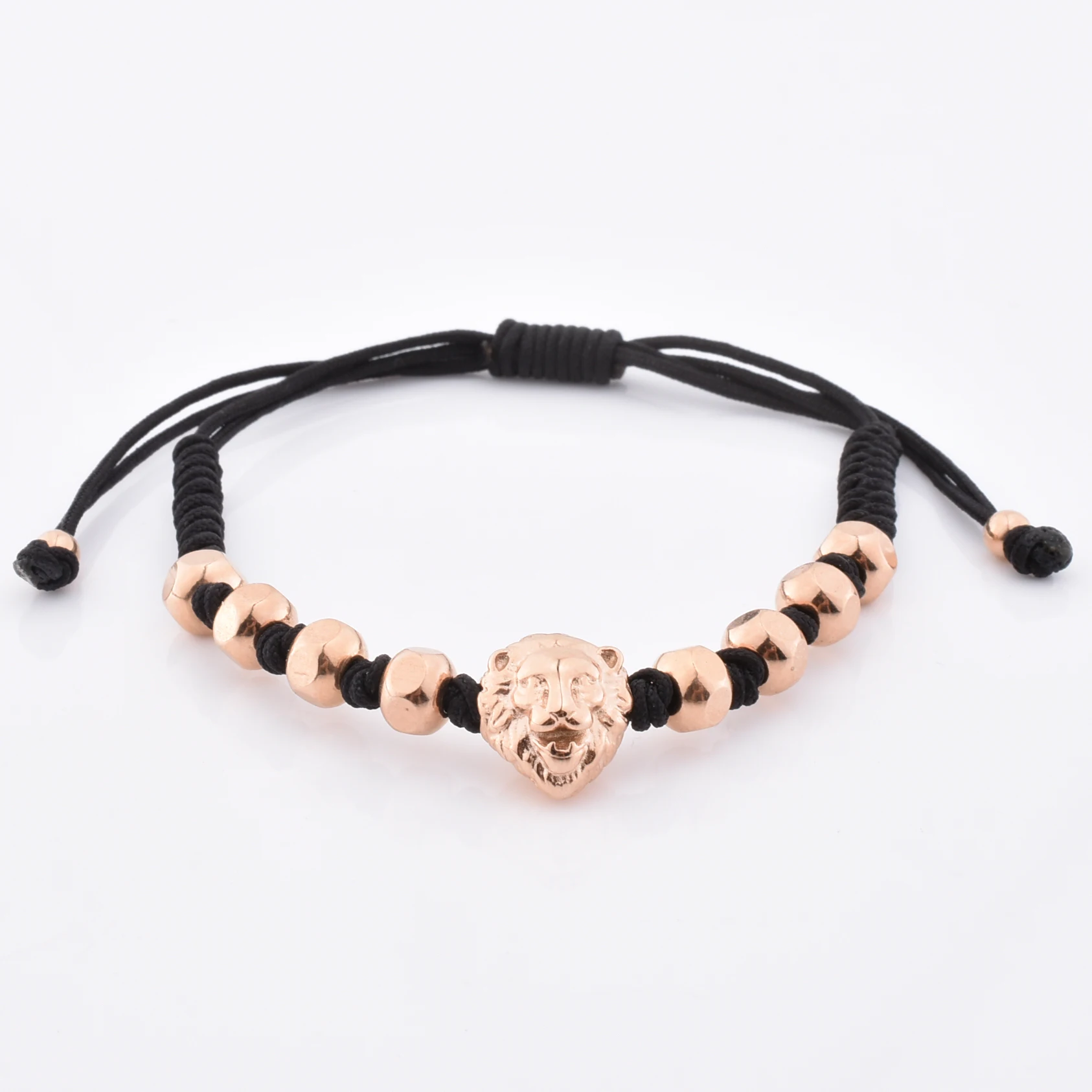 Personalized Adjustable Steel Hexagon Bead handmade Black Rope Macrame Bracelet