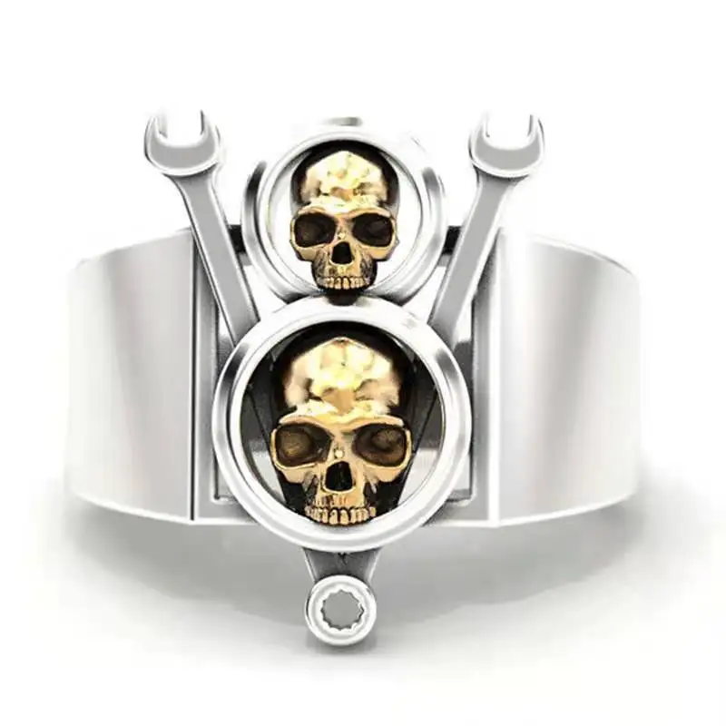 

Fashion industrial punk wrench skull head men's personality metal ring