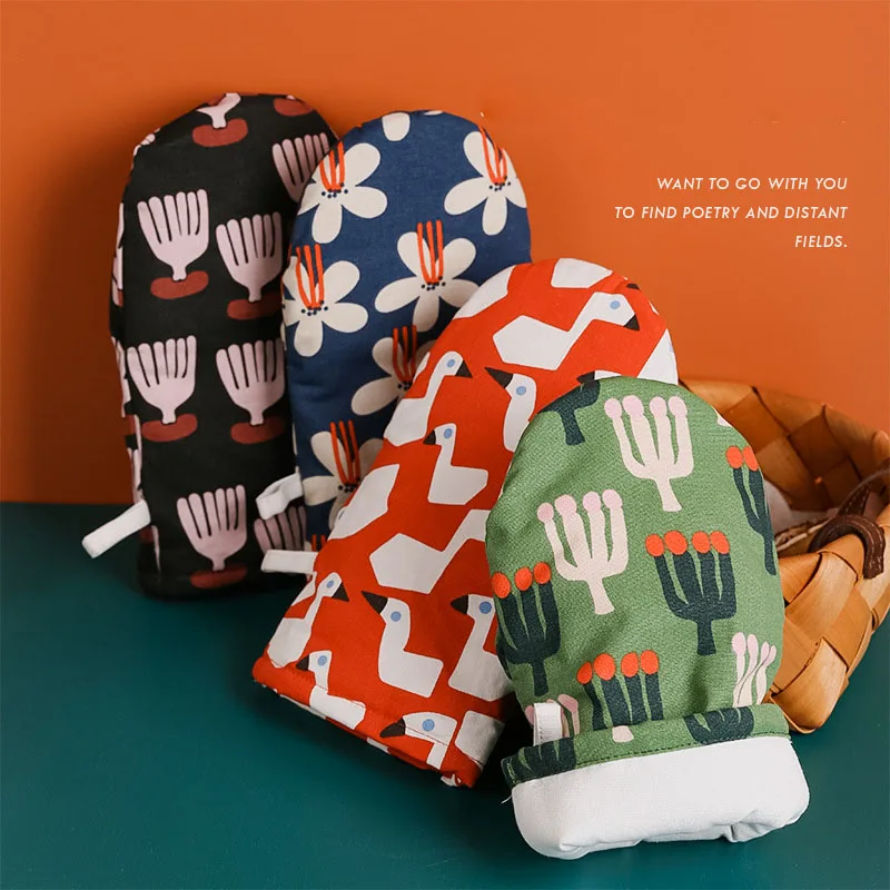 

2021 new Kitchen Oven Gloves - Cotton Double- Heat Resistant Oven Mitts/BBQ Gloves/Grill Gloves, As picture