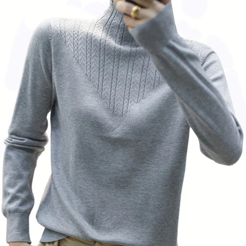 

Plus Size Half Turtleneck Knit Sweaters Women Long Sleeve Stripe Pattern Knitwear Solid Color Womens Sweater Knitted Pullover, 8 solid colors as shown