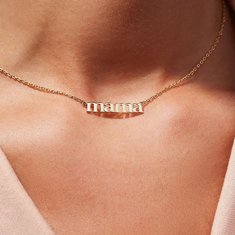 

Word Meaning Best Wish Mom Necklace Minimalism Jewelry 18K Gold Plated Stainless Steel Mom Mama Necklace