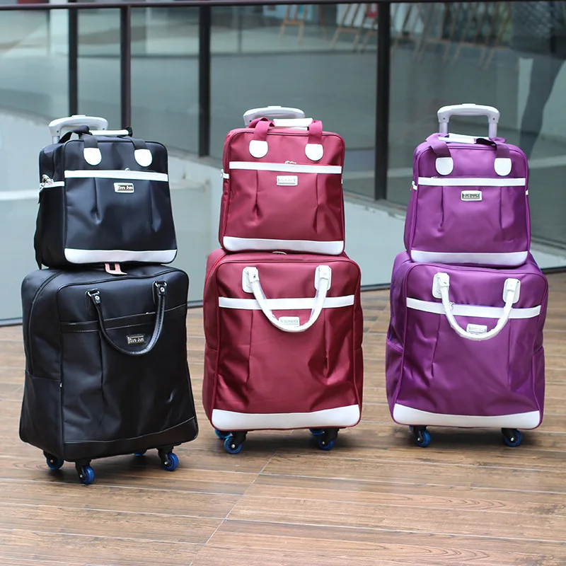 

2 pcs in 1 set fashion waterproof foldable trolley travel luggage with tote handbag for lady women