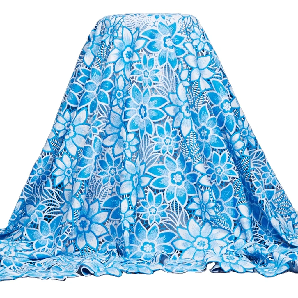 

2650 African 2022 Latest Design Blue African Cord Lace Fabric Wedding Fabric Water Soluble Lace Bridal Materials, Shown