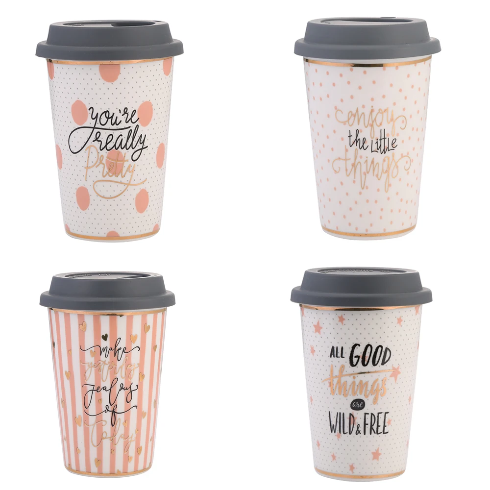 

Hot Product Eco Friendly12oz New Bone China Coffee Mugs With Lid, 4 color mixed