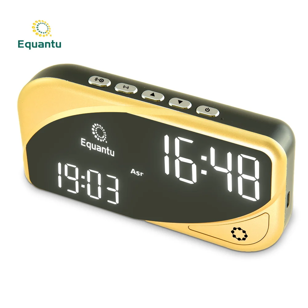 

Hot selling muslim indoor dailly automatic led prayer portable remote APP control hareem azan cliock, Black and gold