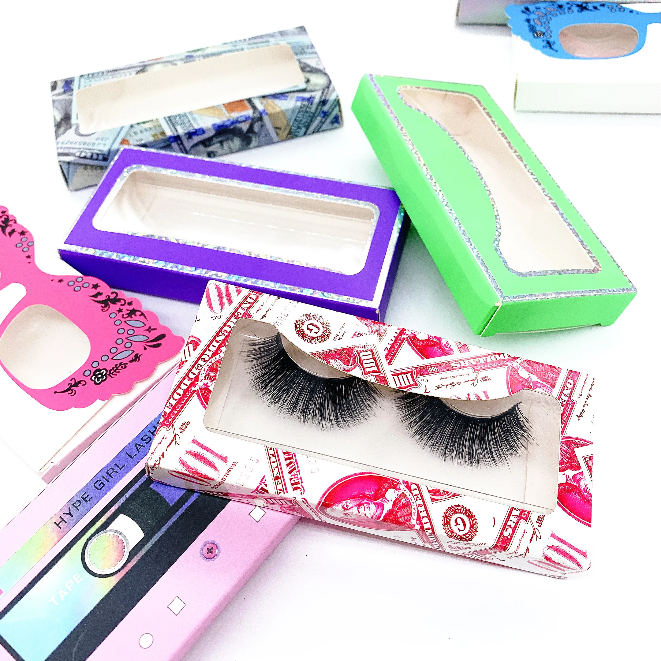 

2021 new arrivals clear band eyelash private label vendor customized boxes, Black color