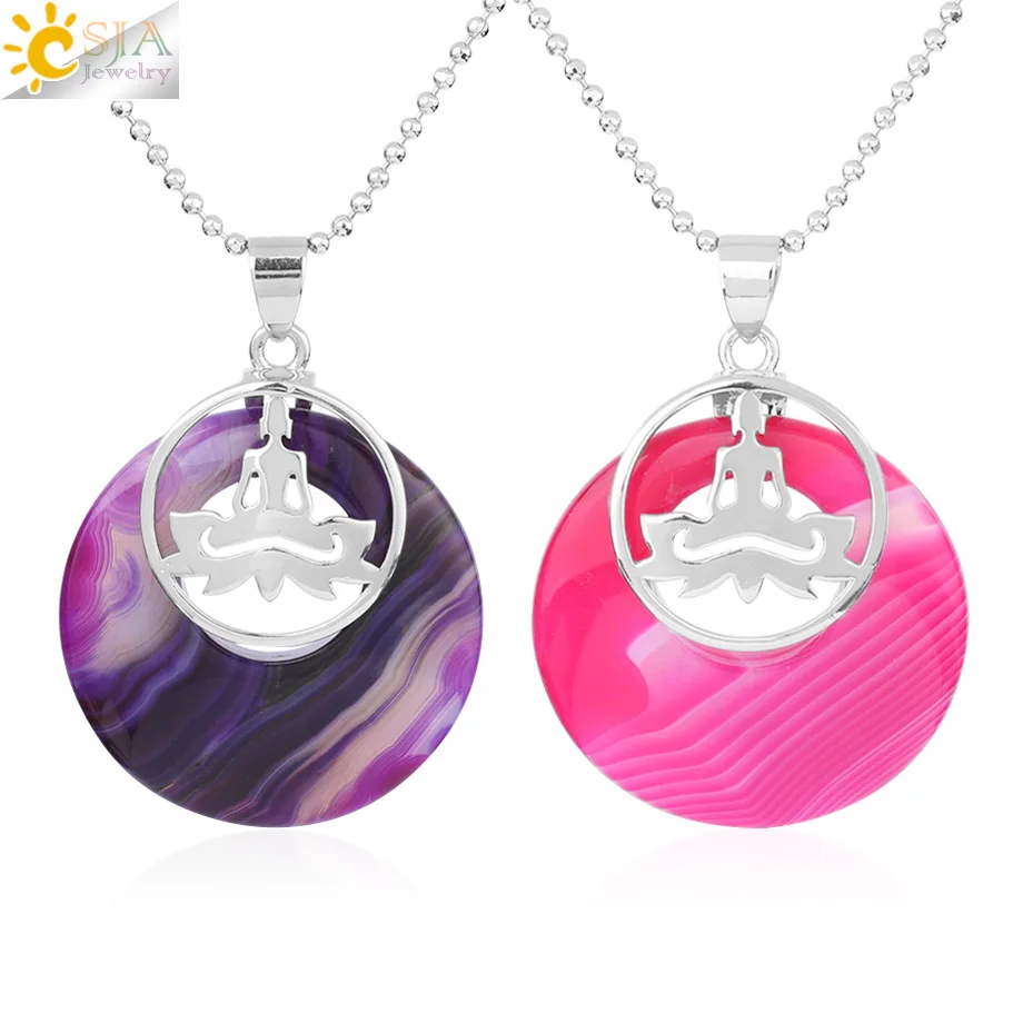 

CSJA ebay hot sale natural abalone shell onyx pendant necklace spiritual healing jewelry lotus yoga pendants F959